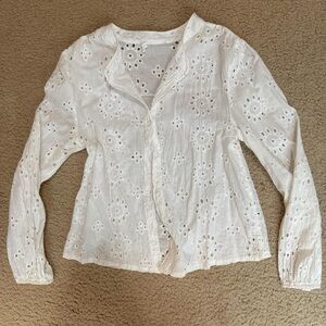 White Eyelet Button-Up Blouse